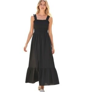 GAP Black Smocked Square Neck Tiered Maxi Dress Women's Size L